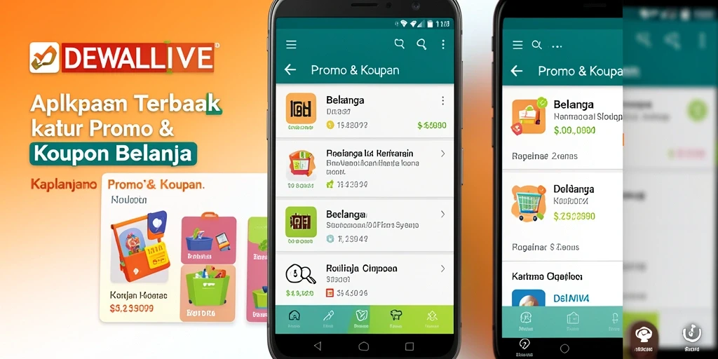 Antarmuka aplikasi DEWALIVE dengan berbagai pilihan kupon belanja.