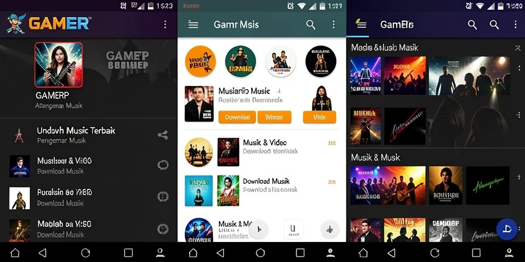 Tampilan antarmuka pengguna GAMERP yang menarik dan intuitif untuk Download Musik.