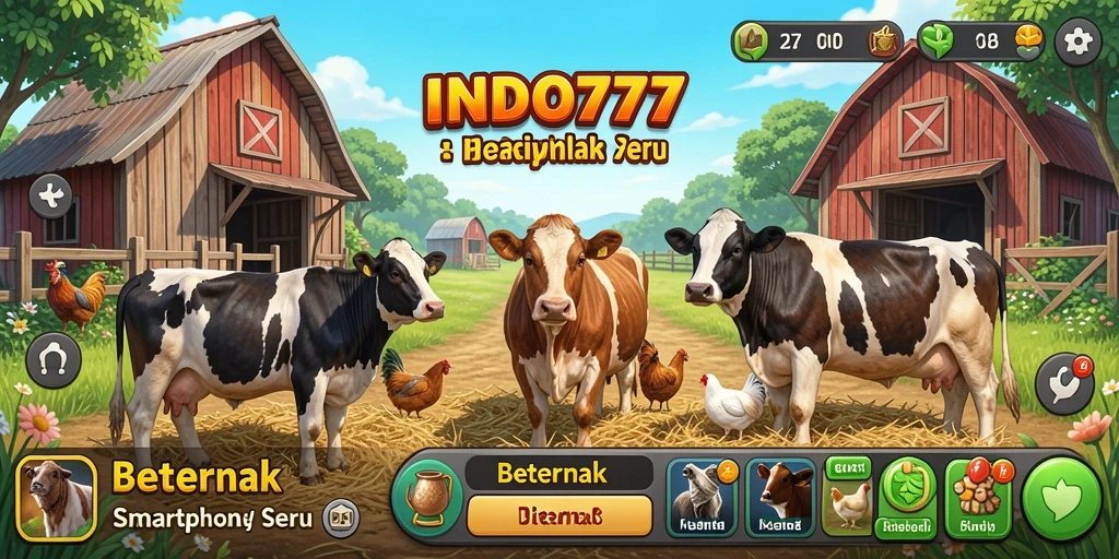 Antarmuka INDO777 menampilkan peternakan dengan hewan ternak yang menggemaskan.