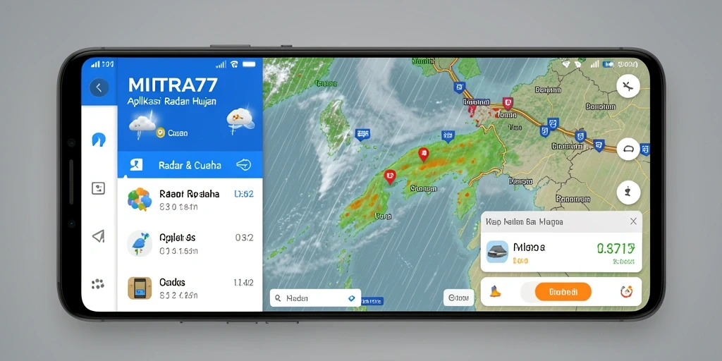 Antarmuka aplikasi MITRA77 menampilkan radar hujan secara real-time.